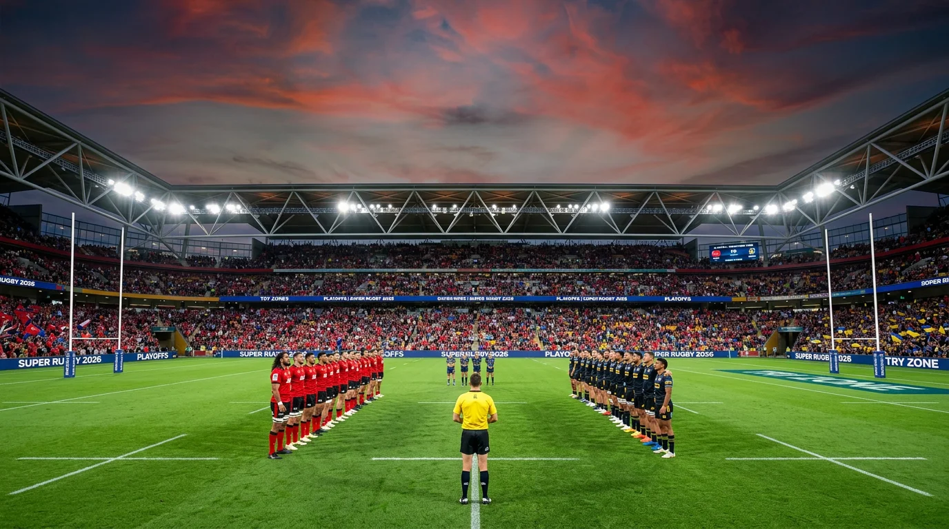 Diagrama del formato de playoffs de Super Rugby Pacific 2026 con cuadro de eliminación y sedes